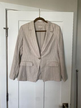 LOFT Tan Striped Blazer with glitter thread detail